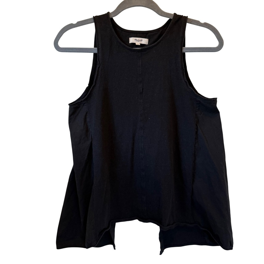 Madewell Black Cotton Split Back Tank Top Sleeveless High Low Size S Minimalist